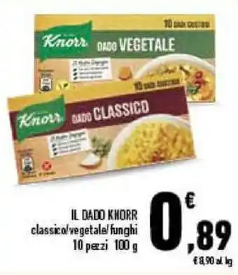 Conad City Knorr Il Dado Classico/Vegetale/Funghi 10 Pezzi 100 g offerta