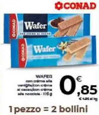 Conad City Conad  Wafer Con Crema Alla Vaniglia / Con Crema Al Cacao / Con Crema Alla Nocciola - 175 g offerta