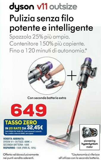 Euronics Dyson V11 Absolute Extra Senza Sacchetto Multicolore offerta