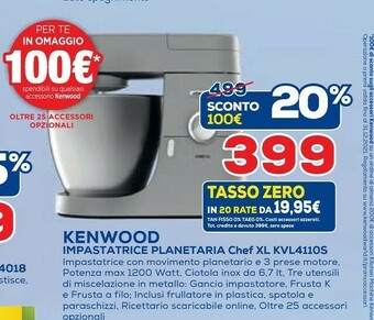 Euronics Kenwood Electronics Chef XL KVL4110S Sbattitore Con Base 1200W Argento offerta