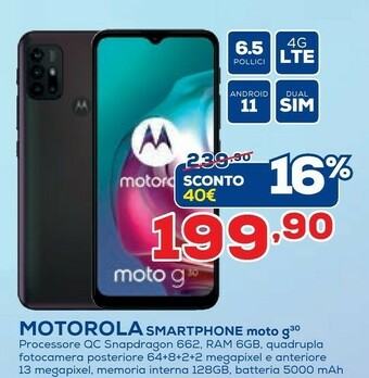 Euronics Motorola Moto G30 16,5 Cm (6.5") Dual SIM Ibrida Android 11 4G USB Tipo-C 4 GB 128 GB 5000 MAh Nero offerta
