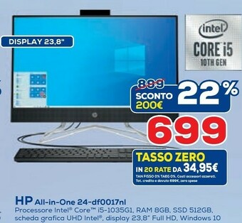 Euronics HP 24-df0017n 60,5 Cm (23.8") 1920 X 1080 Pixel Intel® Core™ I5 Di Decima Generazione 8 GB DDR4-SDRAM 512 GB SSD PC All-in-on offerta