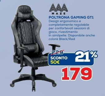 Euronics AAA Maze Poltrona Gaming Gt1 offerta