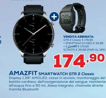 Euronics Amazfit GTR 2 Sport 3,53 Cm (1.39") AMOLED Nero GPS (satellitare) offerta