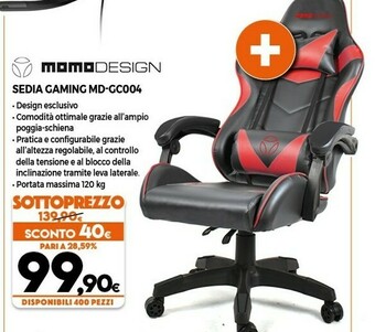 Expert Momodesign Sedia Gaming MD-GC004 offerta