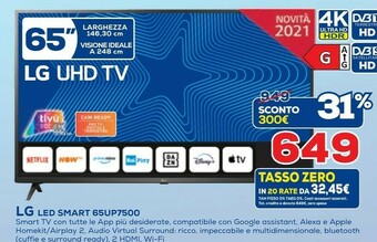 Euronics LG 65UP750V 65" 4K Ultra HD Smart TV Wi-Fi Nero LED TV offerta