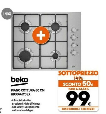 Expert Beko HIGG641C3SX Acciaio Inossidabile Da Incasso 60 Cm Gas 4 Fornello(i) offerta