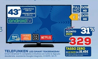 Cam Telefunken Led Smart TE43554G54V 43''
