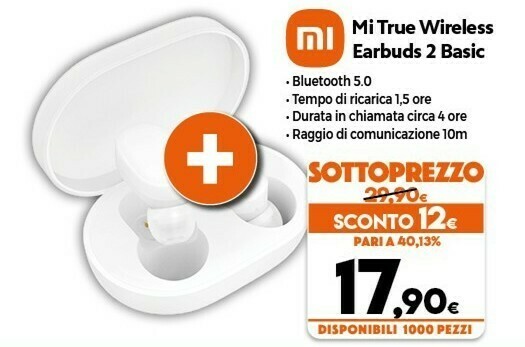 Xiaomi Mi True Wireless Earbuds Basic 2 Cuffie Auricolare Nero Bluetooth  offerta di Expert