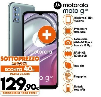 Expert Motorola Moto G G20 16,5 Cm (6.5") Android 11 4G USB Tipo-C 4 GB 64 GB 5000 MAh Blu offerta