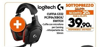 Expert Logitech G G332 Cuffia Padiglione Auricolare Nero, Rosso offerta