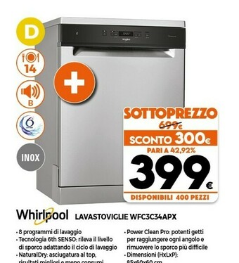 Expert Whirlpool Lavastoviglie WFC3C34APX 14 Coperti D offerta