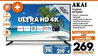Expert Akai TV LED 45" AKTV4650J offerta