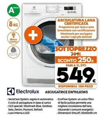 Expert Electrolux EW7HL83W5 Libera Installazione Caricamento Frontale Bianco 8 Kg A+++ offerta