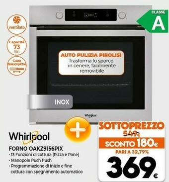 Expert Whirlpool OAKZ9 156 P IX Forno Forno Elettrico 73 L Acciaio Inossidabile A offerta