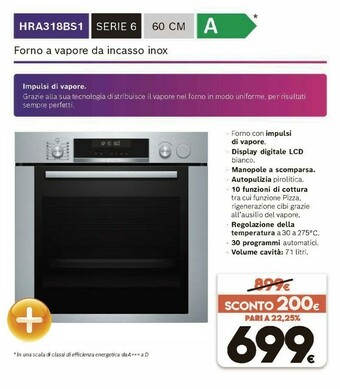 Bosch Serie 6 HRA318BS1 Forno A Vapore Media Acciaio Inossidabile Pulsanti, Manopola