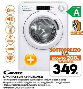Expert Candy CS44 128TXME/2-S Lavatrice Libera Installazione Caricamento Frontale Bianco 8 Kg 1200 Giri/min A+++ offerta