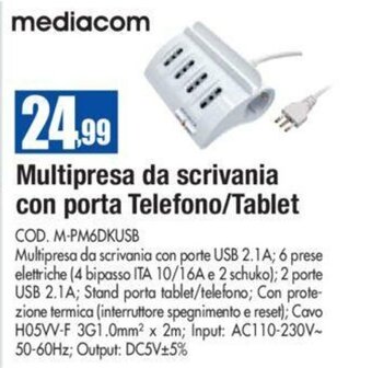 Wellcome Mediacom Multipresa da scrivania con porta Telefono/Tablet offerta