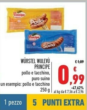 Conad Principe Wurstel Di Pollo E Tacchino Wulevù 250 G(ml) offerta