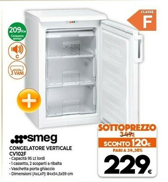 Expert Smeg CV102F Congelatore Sottopiano Verticale Bianco 85 L A+ offerta