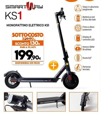 Expert Smartway KS1 Scooter Elettrico 20 Km/h Nero 350 W offerta