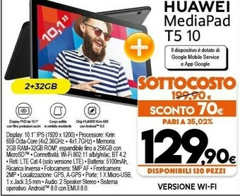 Expert Huawei MediaPad T5 32 GB 25,6 Cm (10.1") Hisilicon Kirin 2 GB Wi-Fi 5 (802.11ac) Android 8.0 Nero offerta
