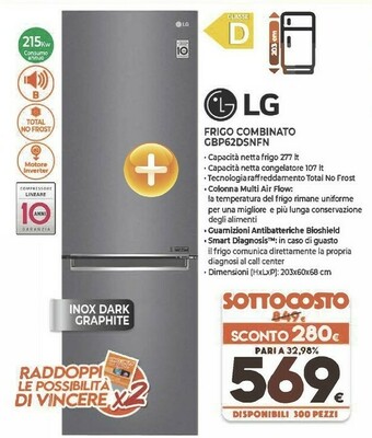 Expert LG GBP62DSNFN Frigorifero Combinato Classe Energetica A+++ Maniglie Integrate Display Interno LED offerta