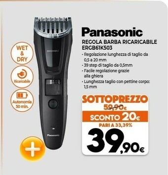 Expert Panasonic Regolabarba Ricaricabile ERGB61K503 offerta