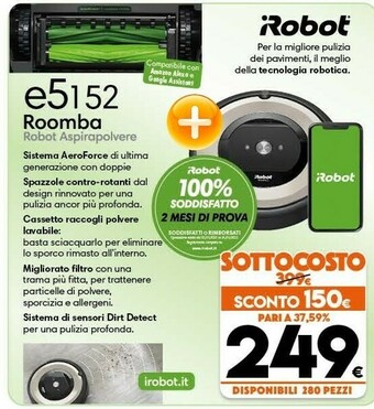 Expert iRobot Roomba E5152 Aspirapolvere Robot Senza Sacchetto Nero, Rame offerta