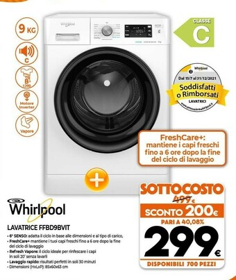 Expert Whirlpool FFB D9 BV IT Lavatrice Libera Installazione Caricamento Frontale 9 Kg 1200 Giri/min C Bianco offerta