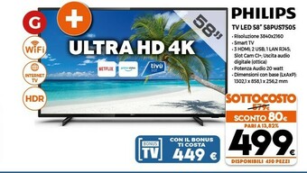 Philips 7500 Series 58PUS7505/12 TV 147,3 Cm (58") 4K Ultra HD Smart TV Wi-Fi Nero