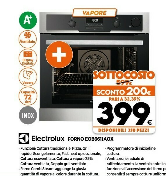 Electrolux EOB6611AOX Forno A Vapore Black,Stainless Steel Rotary offerta  di Expert