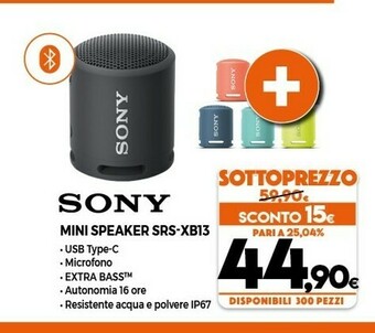 Expert Sony SRS-XB13 - Speaker Bluetooth® Portatile, Resistente E Potente Con EXTRA BASS™, Nero offerta