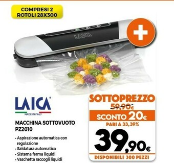 Laica PZ20100 Macchina Per Sottovuoto Nero 0,6 Mbar