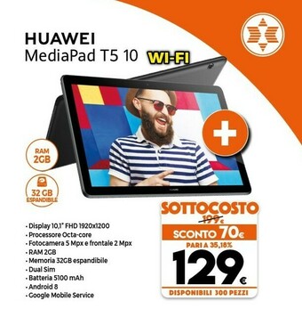 Expert Huawei MediaPad T5 32 GB 25,6 Cm (10.1") Hisilicon Kirin 2 GB Wi-Fi 5 (802.11ac) Android 8.0 Nero offerta