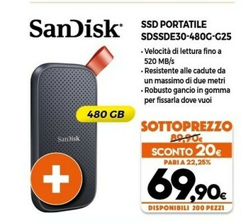 Sandisk SSD Portatile SDSSDE30-480G-G25