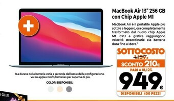 Expert Apple MacBook Air 13" (Chip M1 Con GPU 7-core, 256GB SSD, 8GB RAM) - Argento (2020) offerta