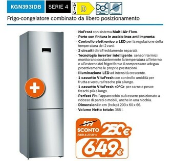Expert Bosch KGN393IDB Frigorifero Con Congelatore Libera Installazione 366 L A+++ Acciaio Inossidabile offerta