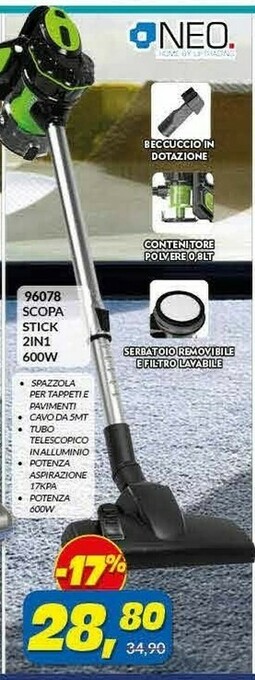 Risparmio Casa Neo 96078 Scopa Stick 2in1 600W offerta