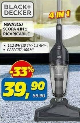 Risparmio Casa Black & Decker NSVA315J Scopa Elettrica Senza Sacchetto Antracite 0,4 L offerta