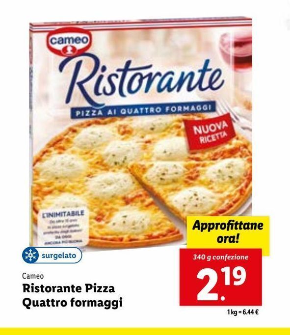 Ristorante pizza quattro formaggi offerta di Lidl