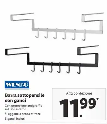 Barra sottopensile con ganci