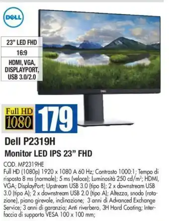 Wellcome Dell P2319H Monitor LED IPS 23" FHD offerta