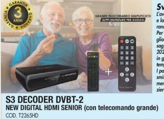 S3 Decoder DVBT-2 New Digital HDMI Senior (con telecomando grande)