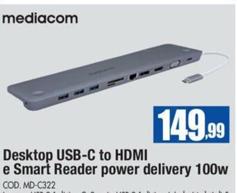 Wellcome Mediacom Desktop USB-C to HDMI e Smart Reader power delivery 100w offerta