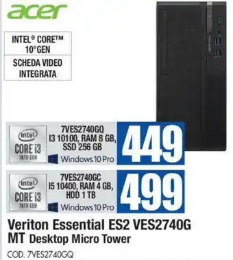 Wellcome acer Veriton Essential ES2 VES2740G MT Desktop Micro Tower offerta