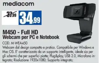 Wellcome Mediacom Webcam per PC e Notebook M450 - Full HD offerta