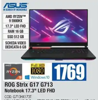 Wellcome Asus ROG Strix G17 G713 Notebook 17.3" LED FHD offerta