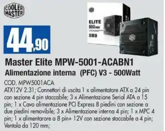 Wellcome Cooler Master Elite MPW-5001-ACABN1 Alimentazione interna (PFC) V3 - 500Watt offerta