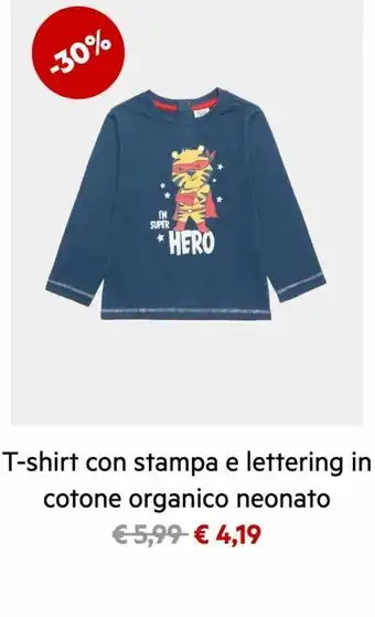 Blukids T-shirt con sta,pa e lettering in cotone organico neonato offerta